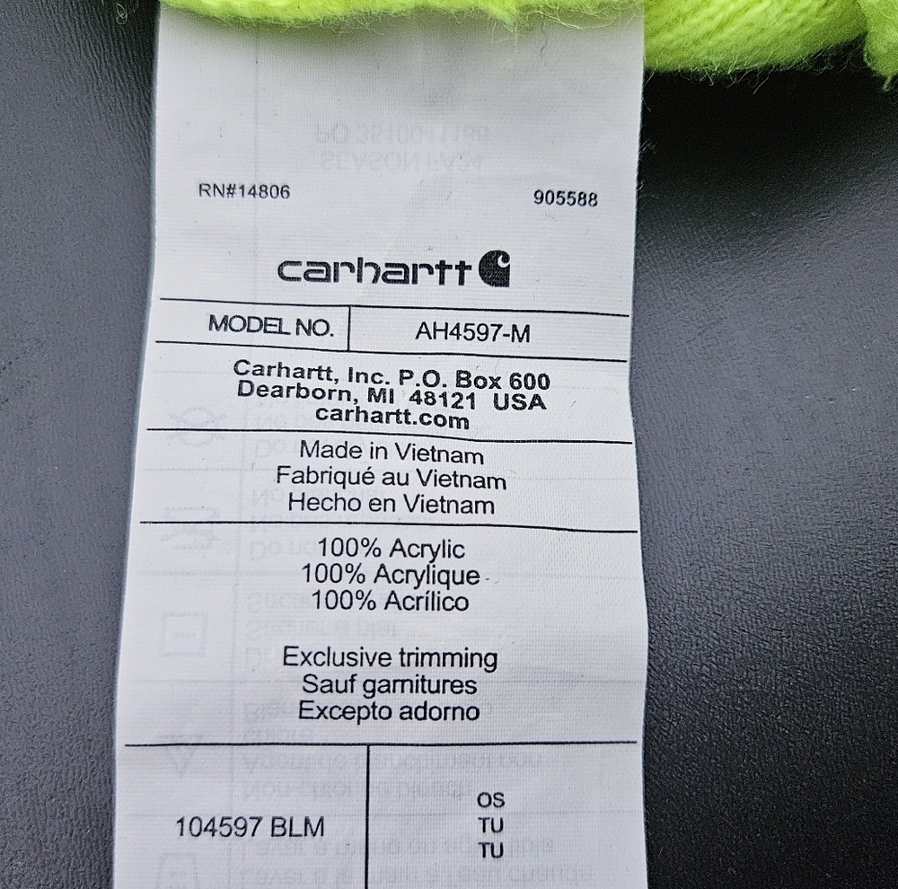 Carhartt Neon Green Acrylic Beanie Hat | Adult One Size | Winter Work Cap - Picture 6 of 7